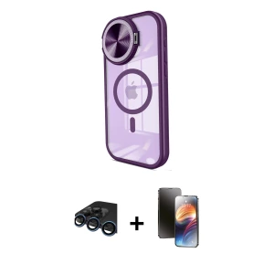 ieg™ iPhone 15 Pro Max Kılıf Kıvılcım Modern Koleksiyonu - Siyah 3D Antistatik Mat Seramik Nano Ekran Koruyucu + Raze Metal Kamera Lens - LT