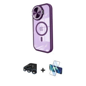 ieg™ iPhone 15 Pro Max Kılıf Kıvılcım Modern Koleksiyonu - Siyah 3D Antistatik Seramik Nano Ekran Koruyucu + Raze Metal Kamera Lens - LT