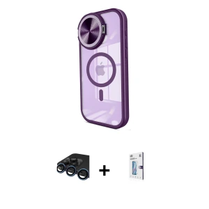 ieg™ iPhone 15 Pro Max Kılıf Kıvılcım Modern Koleksiyonu - Siyah Bilvis 0.18mm Plus Cam Ekran Koruyucu + Raze Metal Kamera Lens - LT