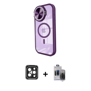 ieg™ iPhone 15 Pro Max Kılıf Kıvılcım Modern Koleksiyonu - Siyah Vanessa Magic Hayalet Cam + PVD Metal Kamera Lens - SH