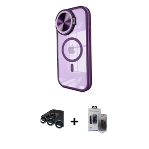 ieg™ iPhone 15 Pro Max Kılıf Kıvılcım Modern Koleksiyonu - Siyah Vanessa Magic Hayalet Cam + Raze Metal Kamera Lens - LT