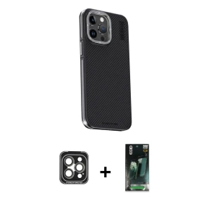 ieg™ iPhone 15 Pro Max Kılıf Kıvılcım Modern Özel Seri - Siyah 360 Mat Full Body Arka Koruyucu + PVD Metal Kamera Lens - GI