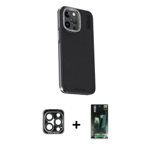 ieg™ iPhone 15 Pro Max Kılıf Kıvılcım Modern Özel Seri - Siyah 360 Mat Full Body Arka Koruyucu + PVD Metal Kamera Lens - LT