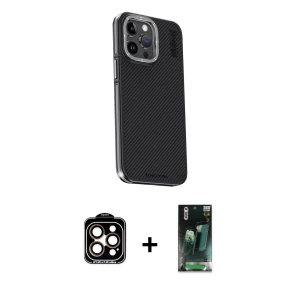 ieg™ iPhone 15 Pro Max Kılıf Kıvılcım Modern Özel Seri - Siyah 360 Mat Full Body Arka Koruyucu + PVD Metal Kamera Lens - TU