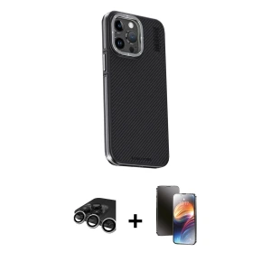 ieg™ iPhone 15 Pro Max Kılıf Kıvılcım Modern Özel Seri - Siyah 3D Antistatik Mat Seramik Nano Ekran Koruyucu + Raze Metal Kamera Lens - GS