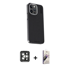 ieg™ iPhone 15 Pro Max Kılıf Kıvılcım Modern Özel Seri - Siyah Bilvis 3D Mat Cam Ekran Koruyucu + PVD Metal Kamera Lens - GI