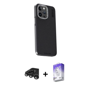 ieg™ iPhone 15 Pro Max Kılıf Kıvılcım Modern Özel Seri - Siyah Bilvis 5in1 3D Magic Cam Ekran Koruyucu + Raze Metal Kamera Lens - TMGI