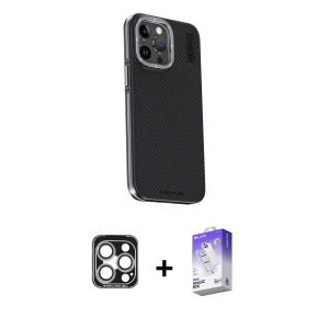 ieg™ iPhone 15 Pro Max Kılıf Kıvılcım Modern Özel Seri - Siyah Bilvis 5in1 3D Magic Cam Ekran Koruyucu + PVD Metal Kamera Lens - GS