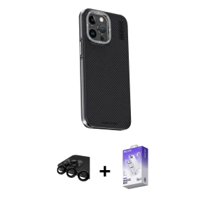 ieg™ iPhone 15 Pro Max Kılıf Kıvılcım Modern Özel Seri - Siyah Bilvis 5in1 3D Magic Cam Ekran Koruyucu + Raze Metal Kamera Lens - SH