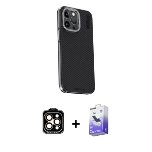 ieg™ iPhone 15 Pro Max Kılıf Kıvılcım Modern Özel Seri - Siyah Bilvis 5in1 5D Magic Hayalet Cam Ekran Koruyucu + PVD Metal Kamera Lens - TU