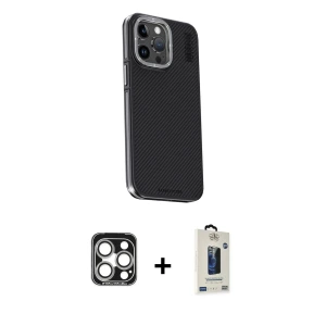 ieg™ iPhone 15 Pro Max Kılıf Kıvılcım Modern Özel Seri - Siyah Bilvis Hayalet Cam Ekran Koruyucu + PVD Metal Kamera Lens - GS