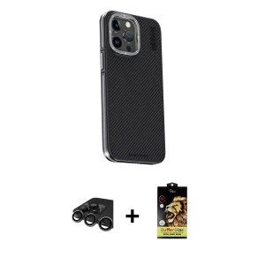 ieg™ iPhone 15 Pro Max Kılıf Kıvılcım Modern Özel Seri - Siyah Buffer Cam Ekran Koruyucu + Raze Metal Kamera Lens - TMGI
