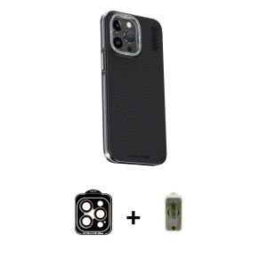 ieg™ iPhone 15 Pro Max Kılıf Kıvılcım Modern Özel Seri - Siyah Joko Magic 5D Hayalet Cam + PVD Metal Kamera Lens - TU