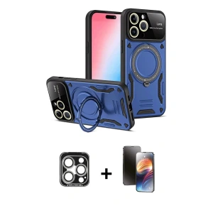 ieg™ iPhone 15 Pro Max Kılıf Kıvılcım Modern Serisi - Siyah 3D Antistatik Mat Seramik Nano Ekran Koruyucu + PVD Metal Kamera Lens - GS
