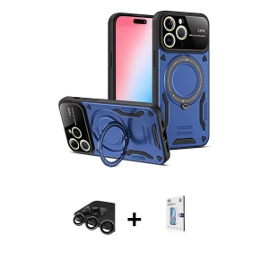 ieg™ iPhone 15 Pro Max Kılıf Kıvılcım Modern Serisi - Siyah Bilvis 0.18mm Plus Cam Ekran Koruyucu + Raze Metal Kamera Lens - TMGI