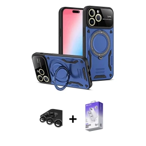ieg™ iPhone 15 Pro Max Kılıf Kıvılcım Modern Serisi - Siyah Bilvis 5in1 3D Magic Cam Ekran Koruyucu + Raze Metal Kamera Lens - TMGI