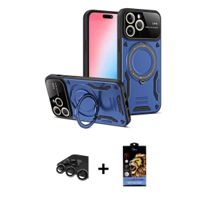 ieg™ iPhone 15 Pro Max Kılıf Kıvılcım Modern Serisi - Siyah Buffer Hayalet Cam Ekran Koruyucu + Raze Metal Kamera Lens - TMGI
