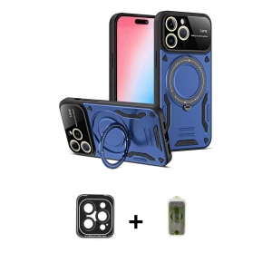 ieg™ iPhone 15 Pro Max Kılıf Kıvılcım Modern Serisi - Siyah Joko Magic 5D Hayalet Cam + PVD Metal Kamera Lens - SH