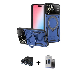 ieg™ iPhone 15 Pro Max Kılıf Kıvılcım Modern Serisi - Siyah Vanessa Magic Hayalet Cam + Raze Metal Kamera Lens - LT