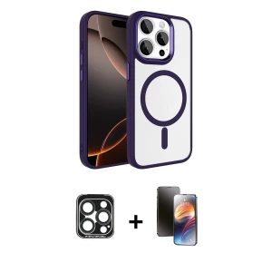 ieg™ iPhone 15 Pro Max Kılıf Kıvılcım Prime - Siyah 3D Antistatik Mat Seramik Nano Ekran Koruyucu + PVD Metal Kamera Lens - LT