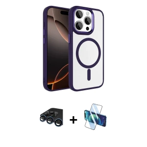 ieg™ iPhone 15 Pro Max Kılıf Kıvılcım Prime - Siyah 3D Antistatik Seramik Nano Ekran Koruyucu + Raze Metal Kamera Lens - LT