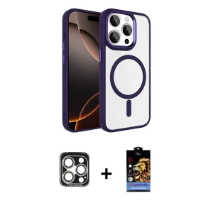 ieg™ iPhone 15 Pro Max Kılıf Kıvılcım Prime - Siyah Buffer Hayalet Cam Ekran Koruyucu + PVD Metal Kamera Lens - GS