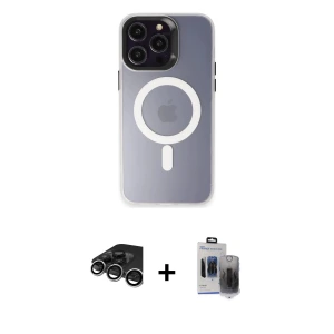 ieg™ iPhone 15 Pro Max Kılıf Kozmos Çizgi Prime - Siyah Vanessa Magic Hayalet Cam + Raze Metal Kamera Lens - GS