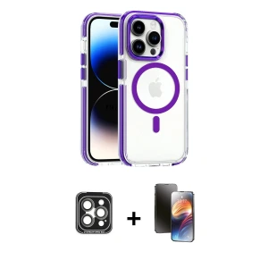 ieg™ iPhone 15 Pro Max Kılıf Kozmos Doku Koleksiyonu - Siyah 3D Antistatik Mat Seramik Nano Ekran Koruyucu + PVD Metal Kamera Lens - GI