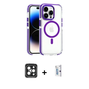 ieg™ iPhone 15 Pro Max Kılıf Kozmos Doku Koleksiyonu - Siyah Bilvis 0.18mm Plus Cam Ekran Koruyucu + PVD Metal Kamera Lens - SH