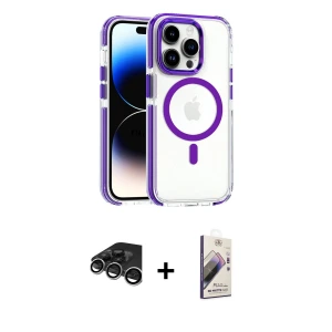 ieg™ iPhone 15 Pro Max Kılıf Kozmos Doku Koleksiyonu - Siyah Bilvis 3D Mat Cam Ekran Koruyucu + Raze Metal Kamera Lens - GS