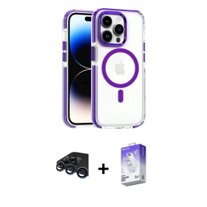 ieg™ iPhone 15 Pro Max Kılıf Kozmos Doku Koleksiyonu - Siyah Bilvis 5in1 3D Magic Cam Ekran Koruyucu + Raze Metal Kamera Lens - LT