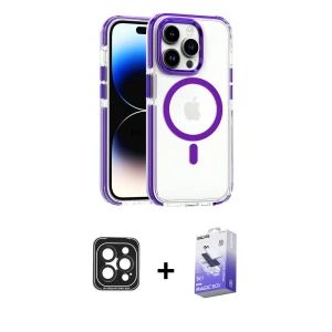 ieg™ iPhone 15 Pro Max Kılıf Kozmos Doku Koleksiyonu - Siyah Bilvis 5in1 5D Magic Hayalet Cam Ekran Koruyucu + PVD Metal Kamera Lens - SH