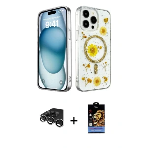 ieg™ iPhone 15 Pro Max Kılıf Kozmos Doku - Siyah Buffer Hayalet Cam Ekran Koruyucu + Raze Metal Kamera Lens - GS