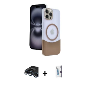 ieg™ iPhone 15 Pro Max Kılıf Kozmos Form Özel Seri - Siyah Bilvis 0.18mm Plus Cam Ekran Koruyucu + Raze Metal Kamera Lens - LT