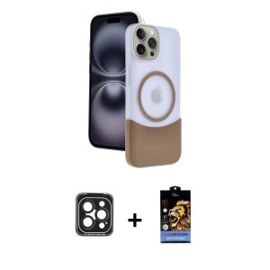 ieg™ iPhone 15 Pro Max Kılıf Kozmos Form Özel Seri - Siyah Buffer Hayalet Cam Ekran Koruyucu + PVD Metal Kamera Lens - SH
