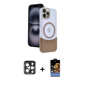 ieg™ iPhone 15 Pro Max Kılıf Kozmos Form Özel Seri - Siyah Buffer Hayalet Cam Ekran Koruyucu + PVD Metal Kamera Lens - LT
