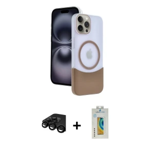 ieg™ iPhone 15 Pro Max Kılıf Kozmos Form Özel Seri - Siyah Polymer Nano Ekran Koruyucu + Raze Metal Kamera Lens - SH