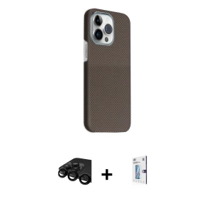 ieg™ iPhone 15 Pro Max Kılıf Kozmos Klasik Prime - Siyah Bilvis 0.18mm Plus Cam Ekran Koruyucu + Raze Metal Kamera Lens - SH
