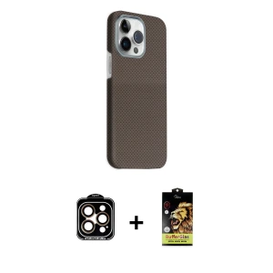ieg™ iPhone 15 Pro Max Kılıf Kozmos Klasik Prime - Siyah Buffer Cam Ekran Koruyucu + PVD Metal Kamera Lens - TU