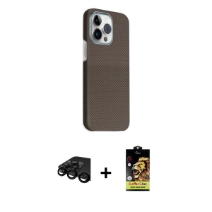 ieg™ iPhone 15 Pro Max Kılıf Kozmos Klasik Prime - Siyah Buffer Cam Ekran Koruyucu + Raze Metal Kamera Lens - SH