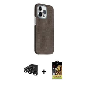 ieg™ iPhone 15 Pro Max Kılıf Kozmos Klasik Prime - Siyah Buffer Cam Ekran Koruyucu + Raze Metal Kamera Lens - GS