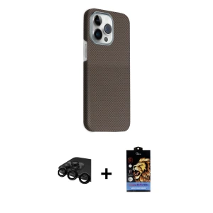 ieg™ iPhone 15 Pro Max Kılıf Kozmos Klasik Prime - Siyah Buffer Hayalet Cam Ekran Koruyucu + Raze Metal Kamera Lens - SH