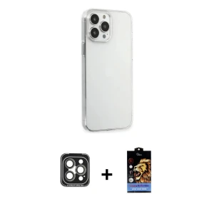 ieg™ iPhone 15 Pro Max Kılıf Kutup Doku Koleksiyonu - Siyah Buffer Hayalet Cam Ekran Koruyucu + PVD Metal Kamera Lens - GI