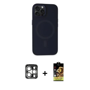 ieg™ iPhone 15 Pro Max Kılıf Kutup Serisi - Siyah Buffer Cam Ekran Koruyucu + PVD Metal Kamera Lens - GS