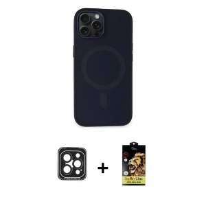 ieg™ iPhone 15 Pro Max Kılıf Kutup Serisi - Siyah Buffer Cam Ekran Koruyucu + PVD Metal Kamera Lens - SH