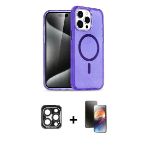 ieg™ iPhone 15 Pro Max Kılıf Nova Asil Prime - Siyah 3D Antistatik Mat Seramik Nano Ekran Koruyucu + PVD Metal Kamera Lens - LT