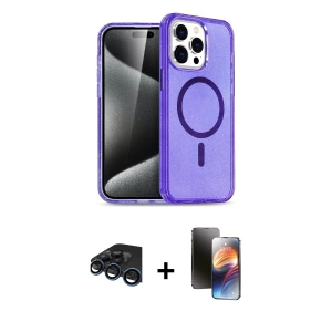 ieg™ iPhone 15 Pro Max Kılıf Nova Asil Prime - Siyah 3D Antistatik Mat Seramik Nano Ekran Koruyucu + Raze Metal Kamera Lens - LT