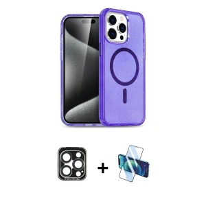 ieg™ iPhone 15 Pro Max Kılıf Nova Asil Prime - Siyah 3D Antistatik Seramik Nano Ekran Koruyucu + PVD Metal Kamera Lens - LT