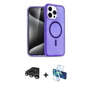 ieg™ iPhone 15 Pro Max Kılıf Nova Asil Prime - Siyah 3D Antistatik Seramik Nano Ekran Koruyucu + Raze Metal Kamera Lens - GS