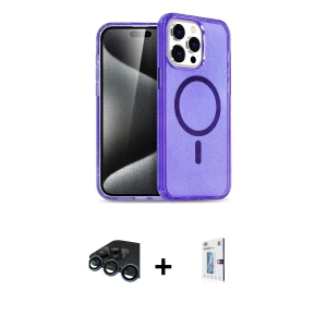 ieg™ iPhone 15 Pro Max Kılıf Nova Asil Prime - Siyah Bilvis 0.18mm Plus Cam Ekran Koruyucu + Raze Metal Kamera Lens - LT